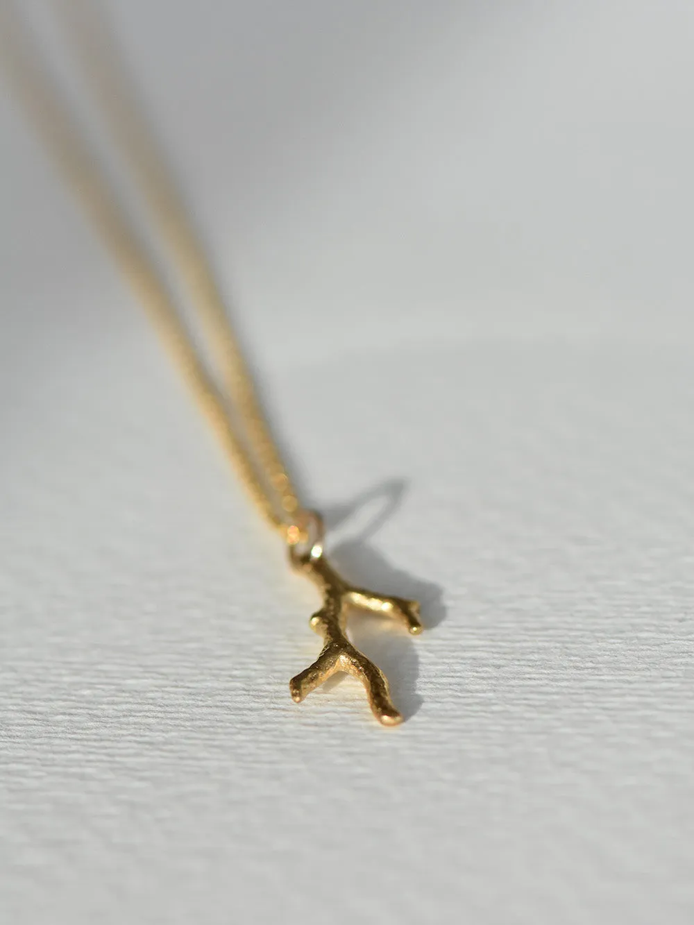 Fine Coral Branch Necklace - 9k Gold