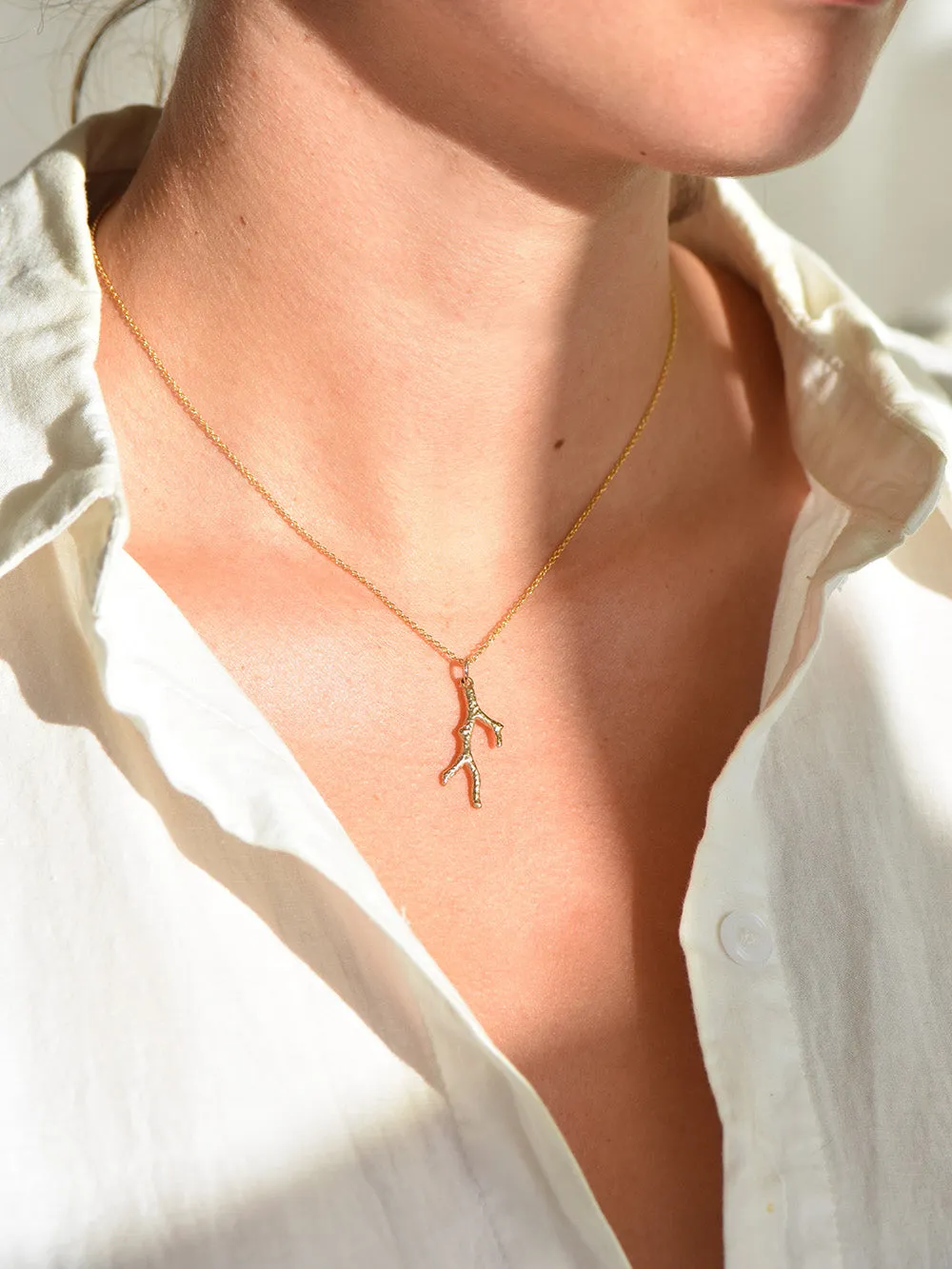 Fine Coral Branch Necklace - 9k Gold