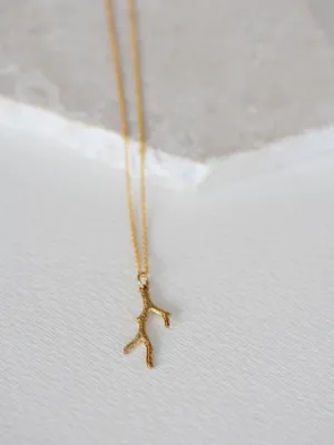 Fine Coral Branch Necklace - 9k Gold