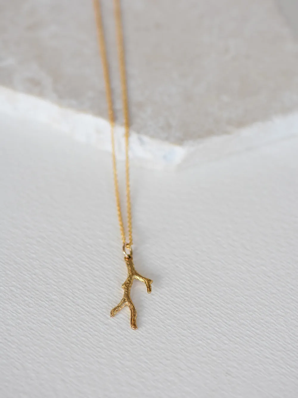 Fine Coral Branch Necklace - 9k Gold