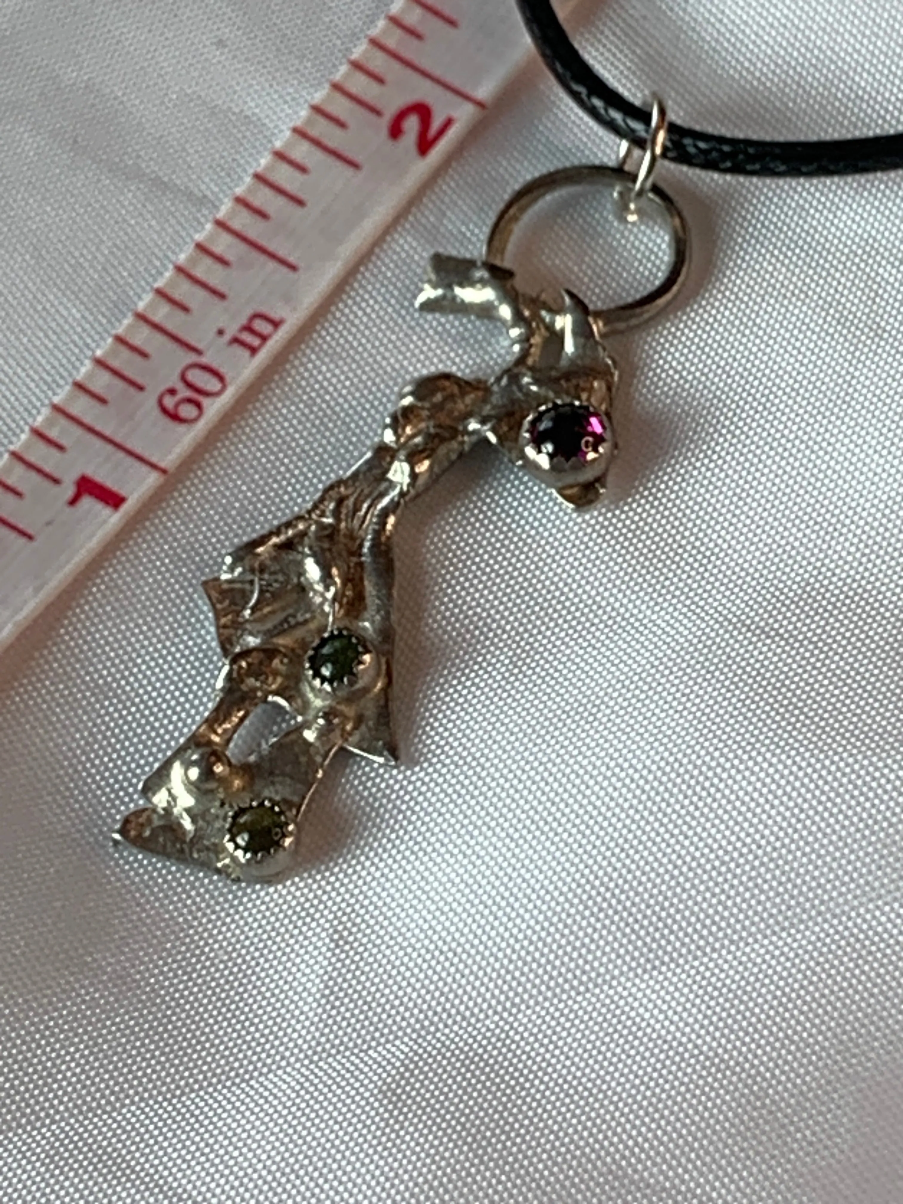 Garnet Peridot Sterling Silver Pendant Geometric Design Fused Design