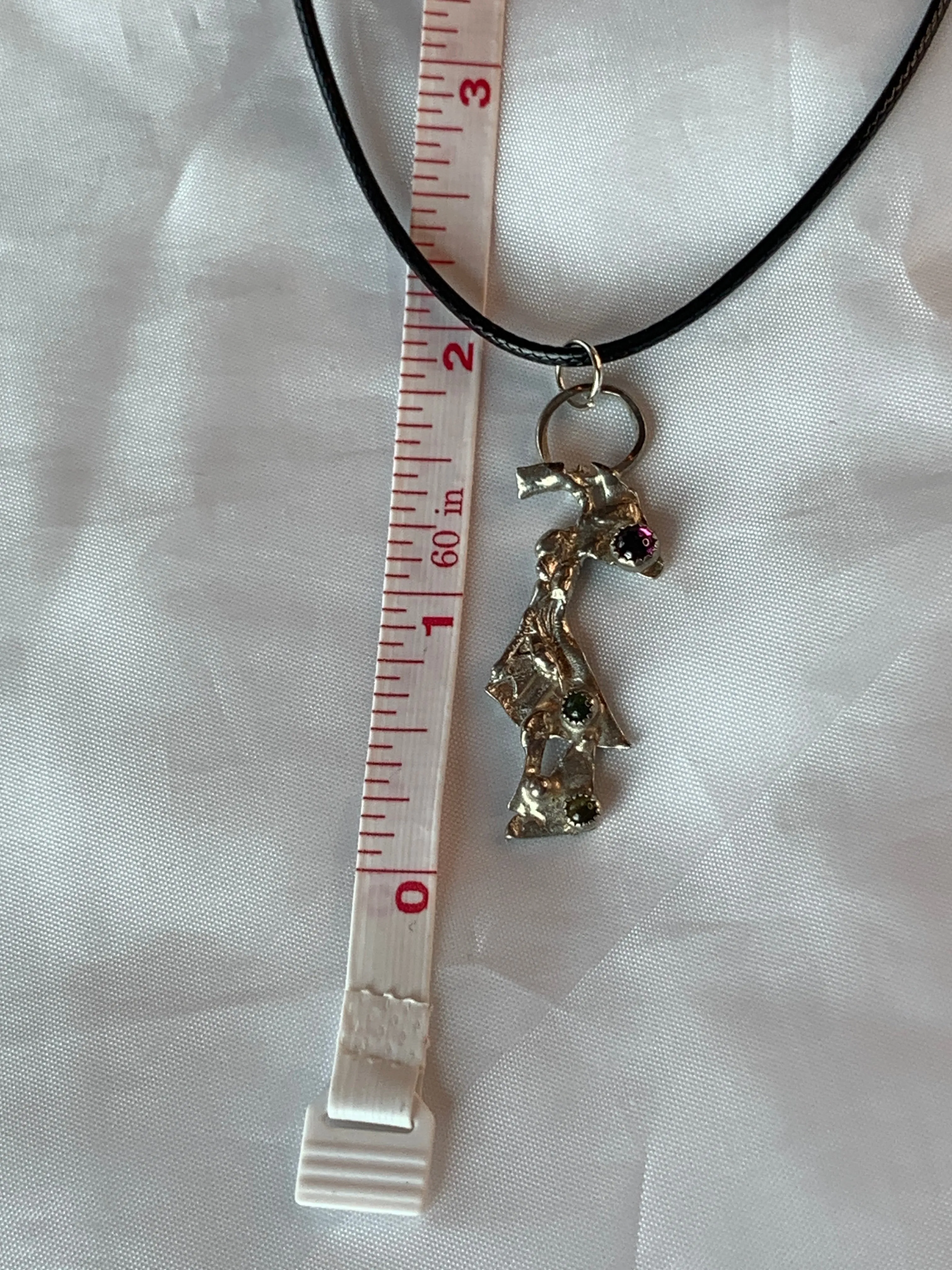 Garnet Peridot Sterling Silver Pendant Geometric Design Fused Design