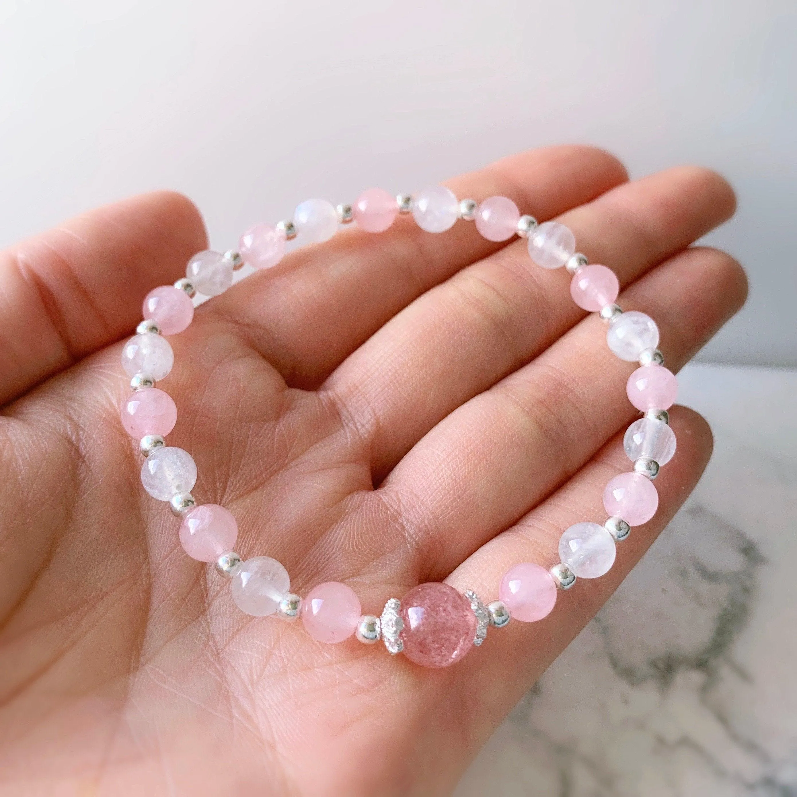 Gemstone Crystal Bracelet (Aquamarine / Rose Quartz )