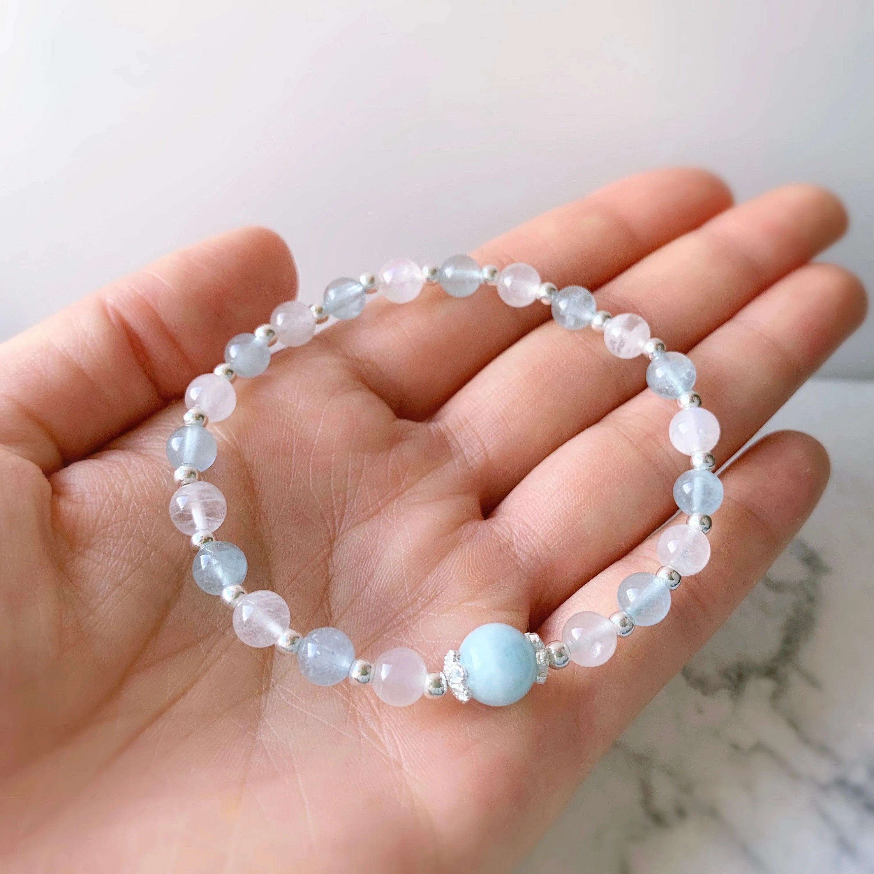Gemstone Crystal Bracelet (Aquamarine / Rose Quartz )