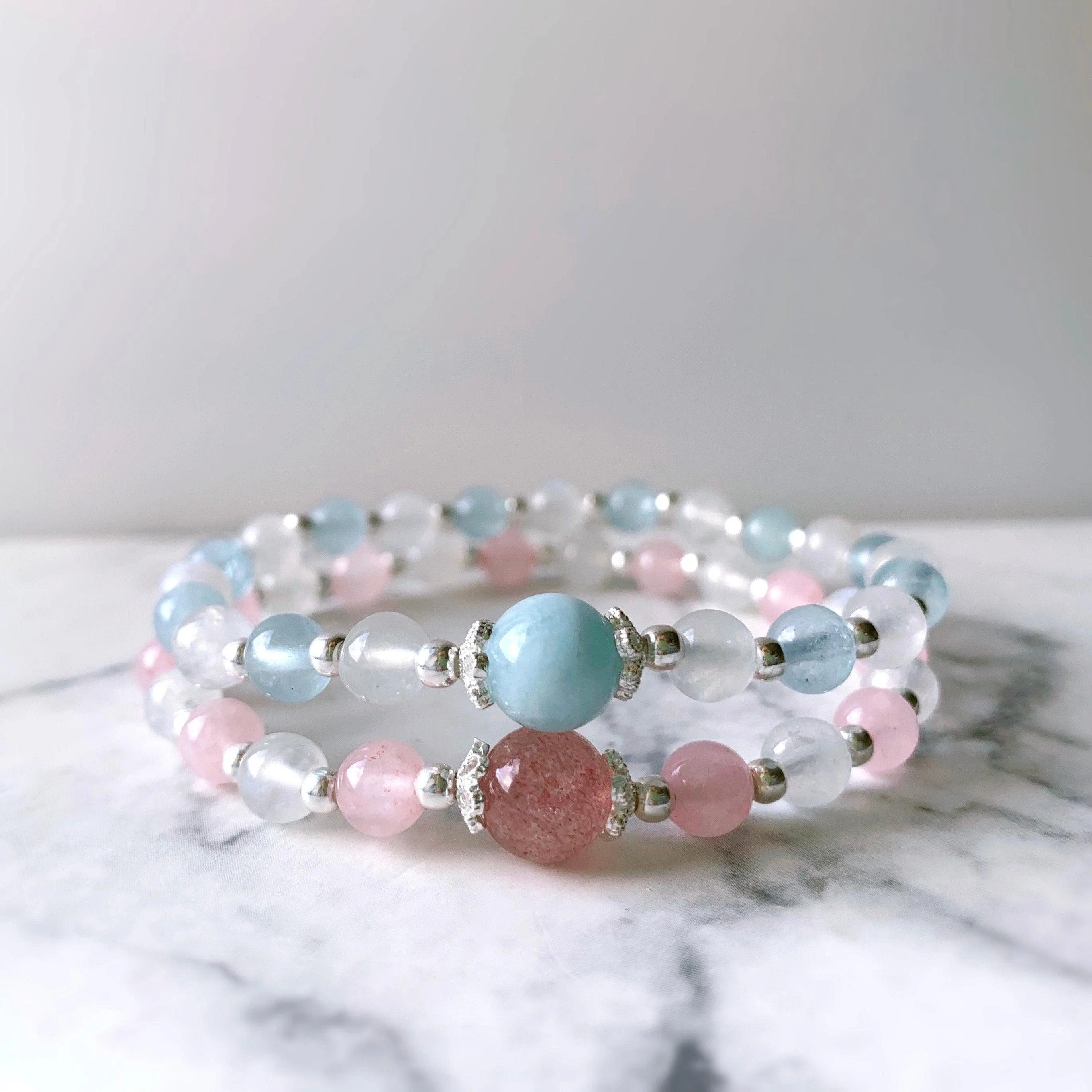 Gemstone Crystal Bracelet (Aquamarine / Rose Quartz )