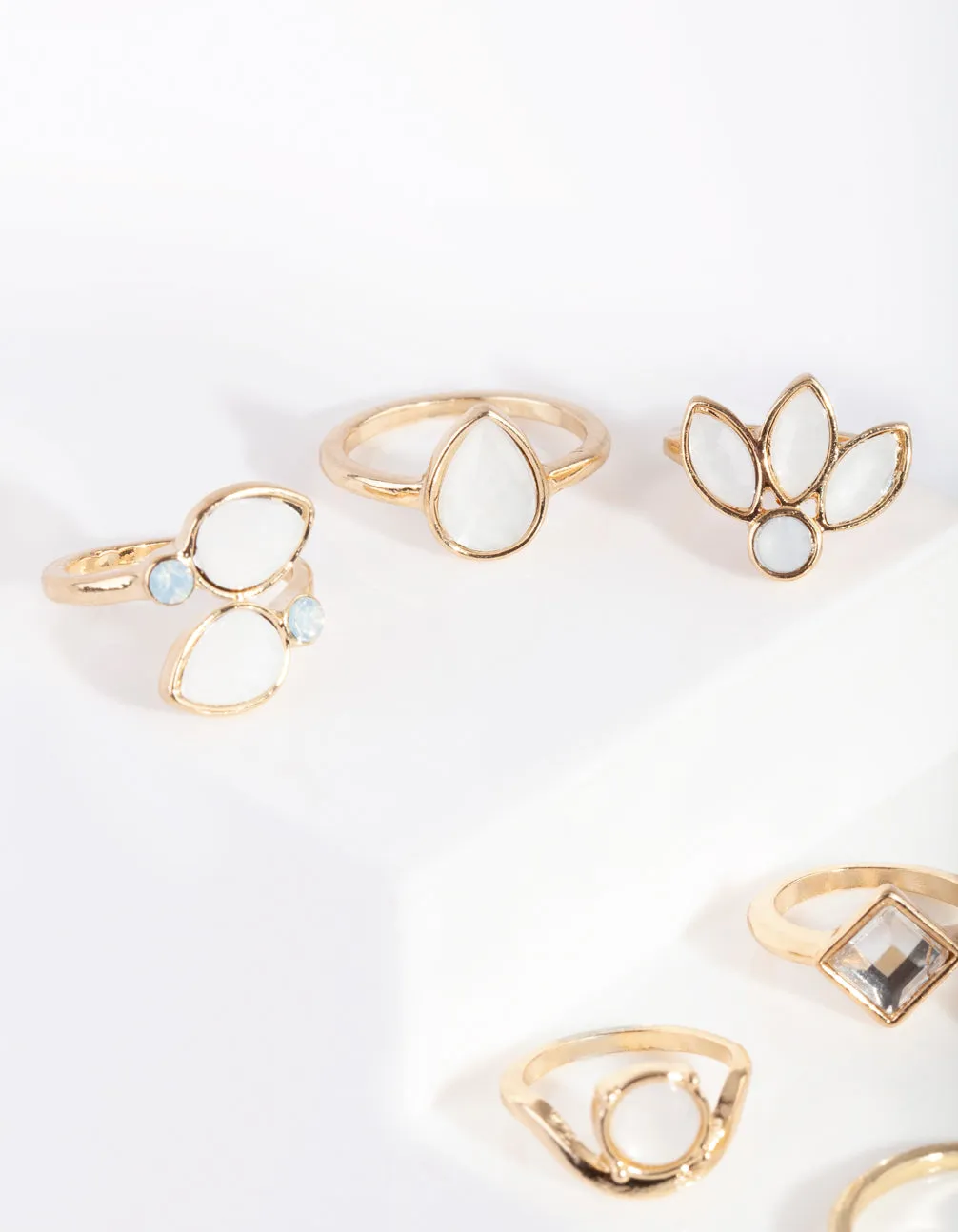 Gold Facet Moon Stone Ring 8 Pack