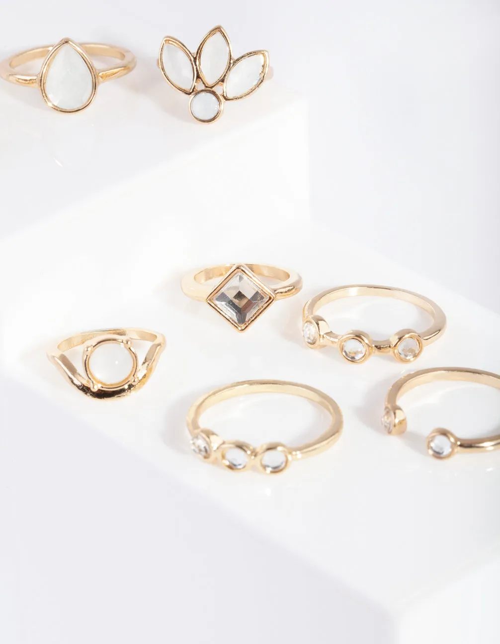 Gold Facet Moon Stone Ring 8 Pack