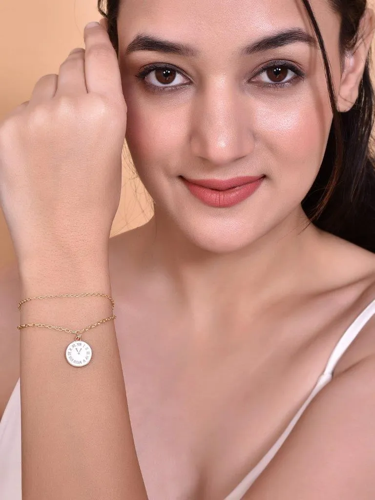Gold Plated White Clock Charm Bracelet - Voj