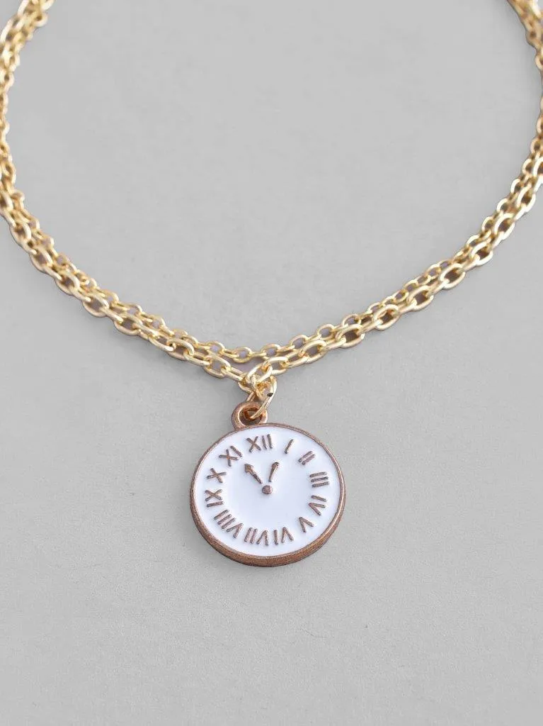 Gold Plated White Clock Charm Bracelet - Voj