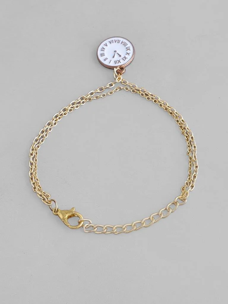 Gold Plated White Clock Charm Bracelet - Voj