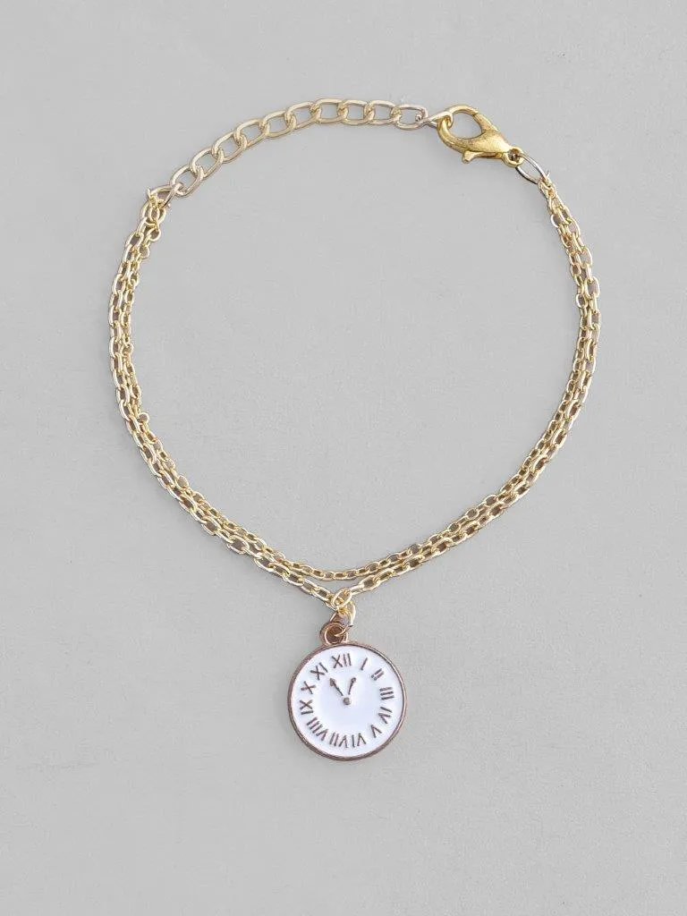 Gold Plated White Clock Charm Bracelet - Voj