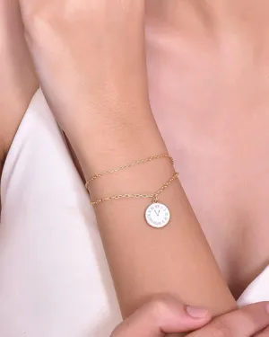 Gold Plated White Clock Charm Bracelet - Voj