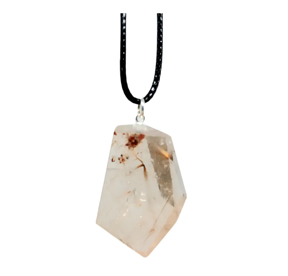 Golden Rutile Quartz Crystal Pendant Necklace