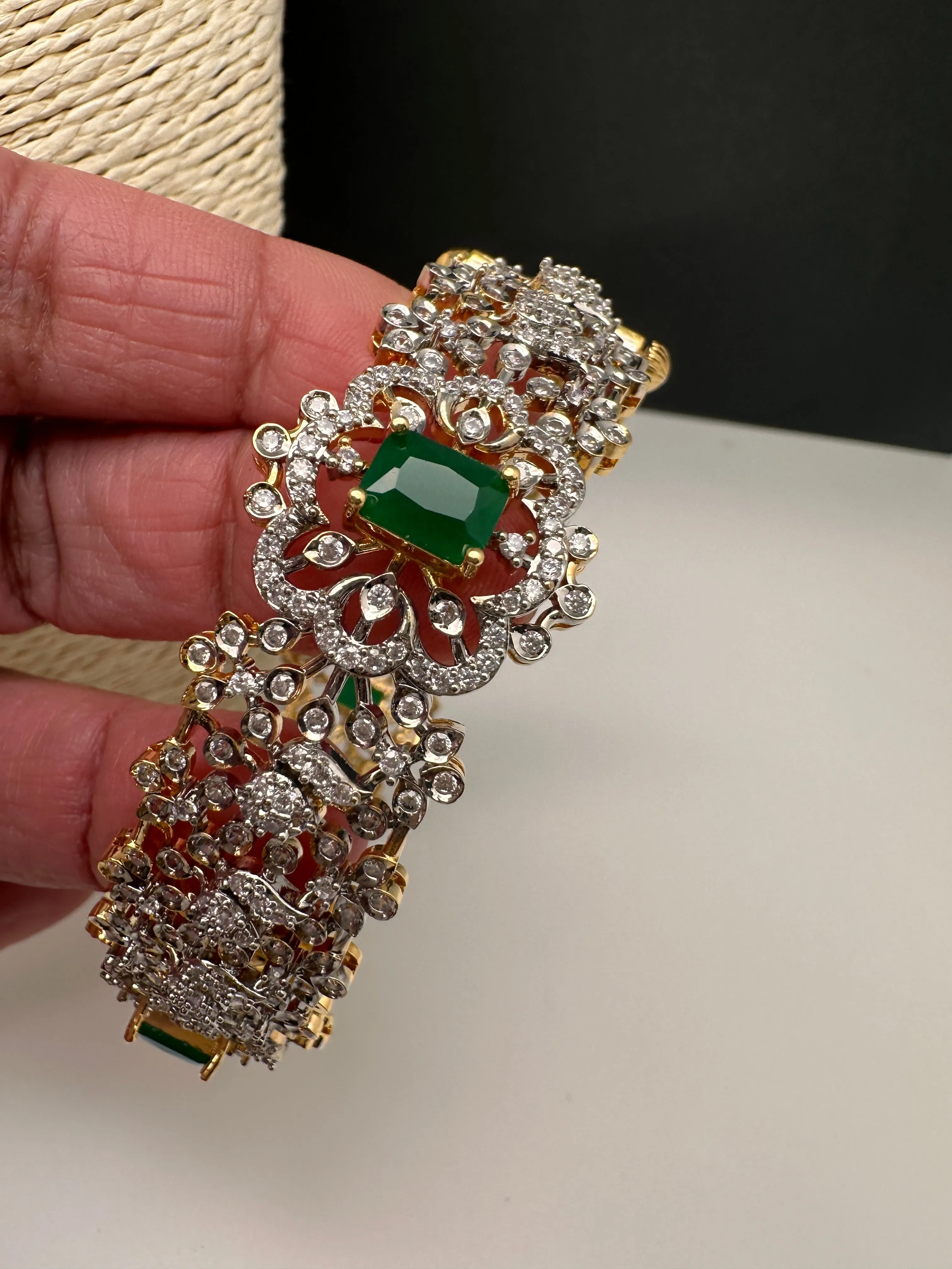 Green CZ Openable Single Kada Bangle