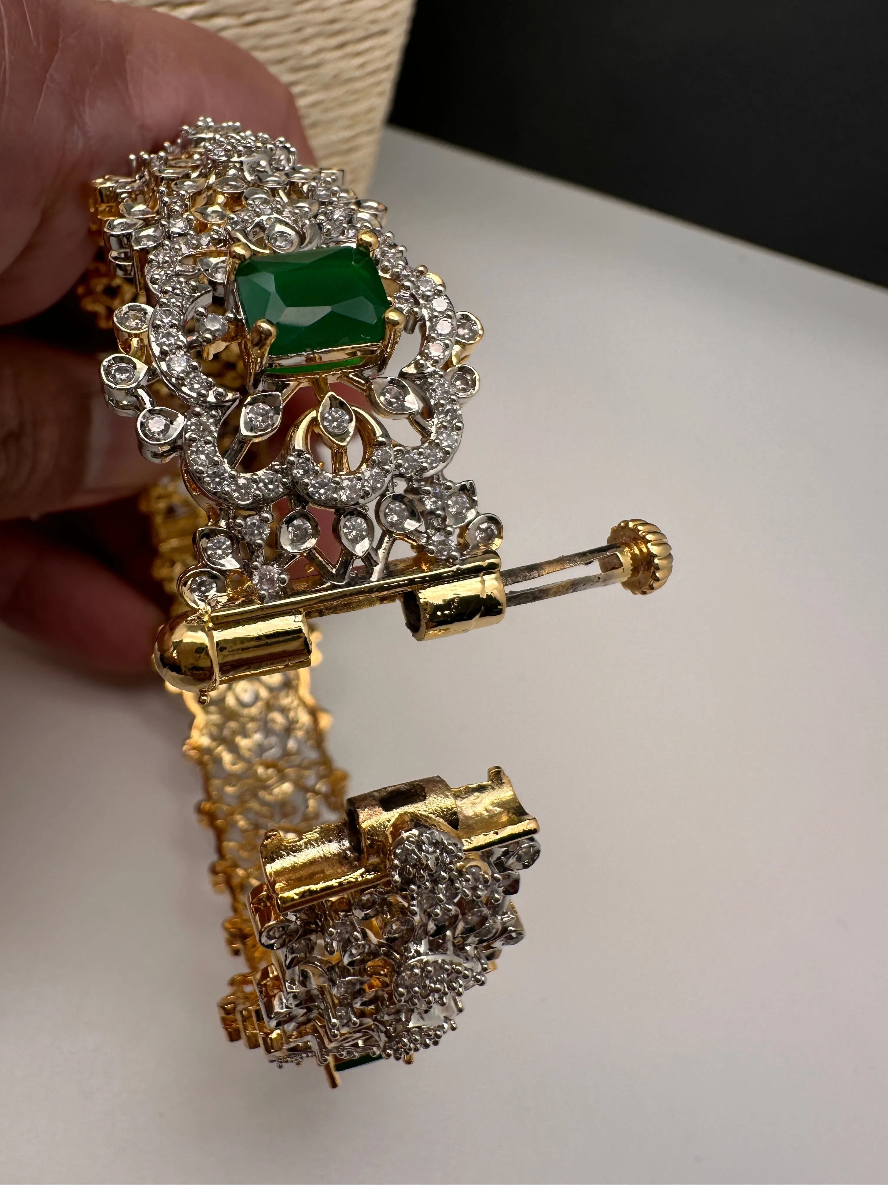 Green CZ Openable Single Kada Bangle