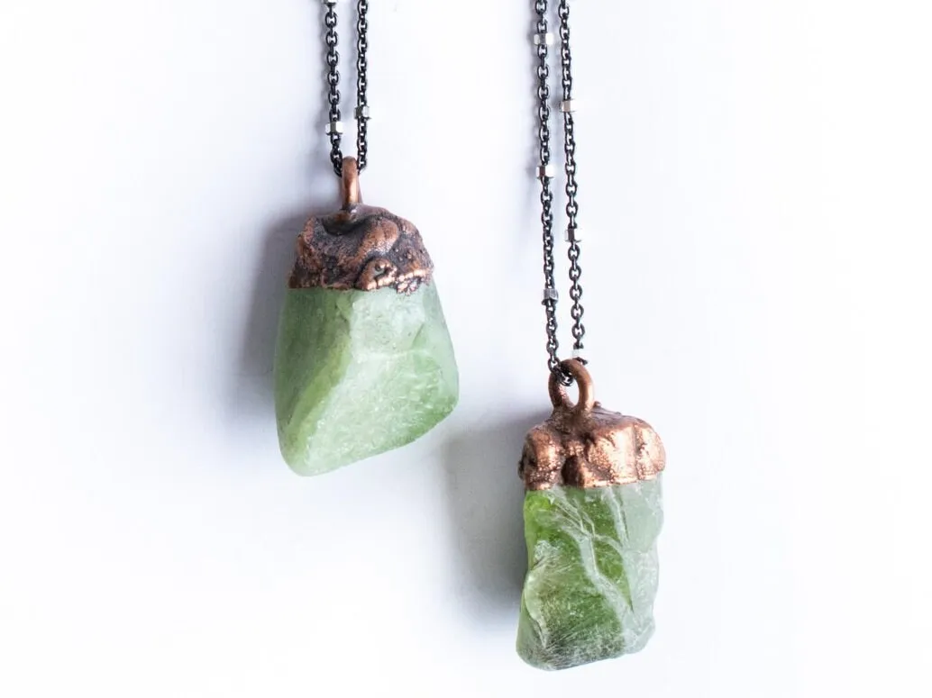 Green Peridot necklace | Raw peridot necklace