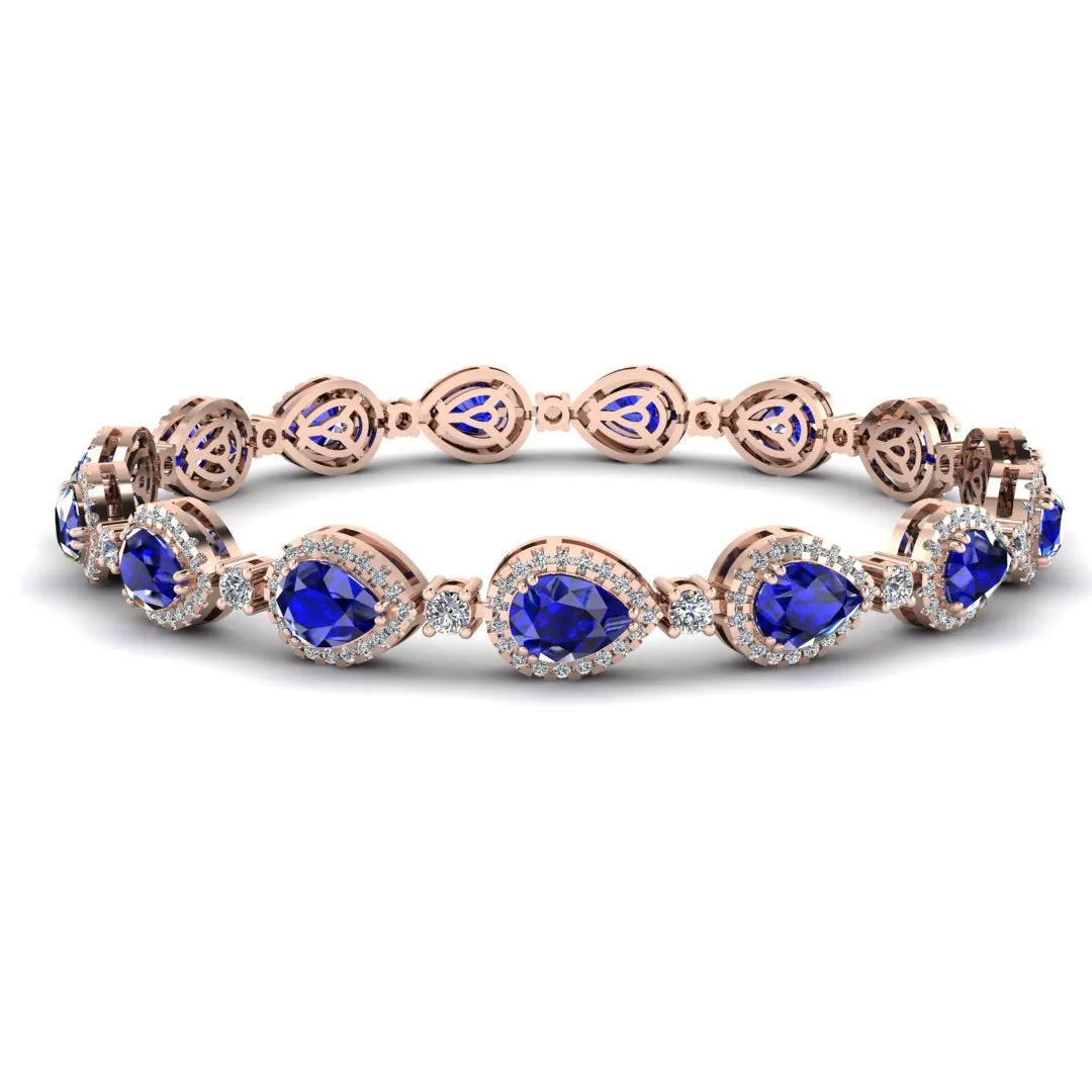 Halo Pear Shape 9 Carat Diamond and Sapphire Bracelet BRHAPSS
