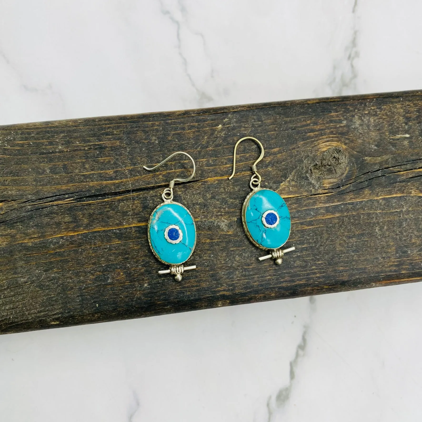 Handmade Gemstone Earring from Nepal, Bohemian Jewelry, Oval Shaped Earring, Gift for Her, Turquoise/Coral/Lapis Lazuli Earring from Nepal