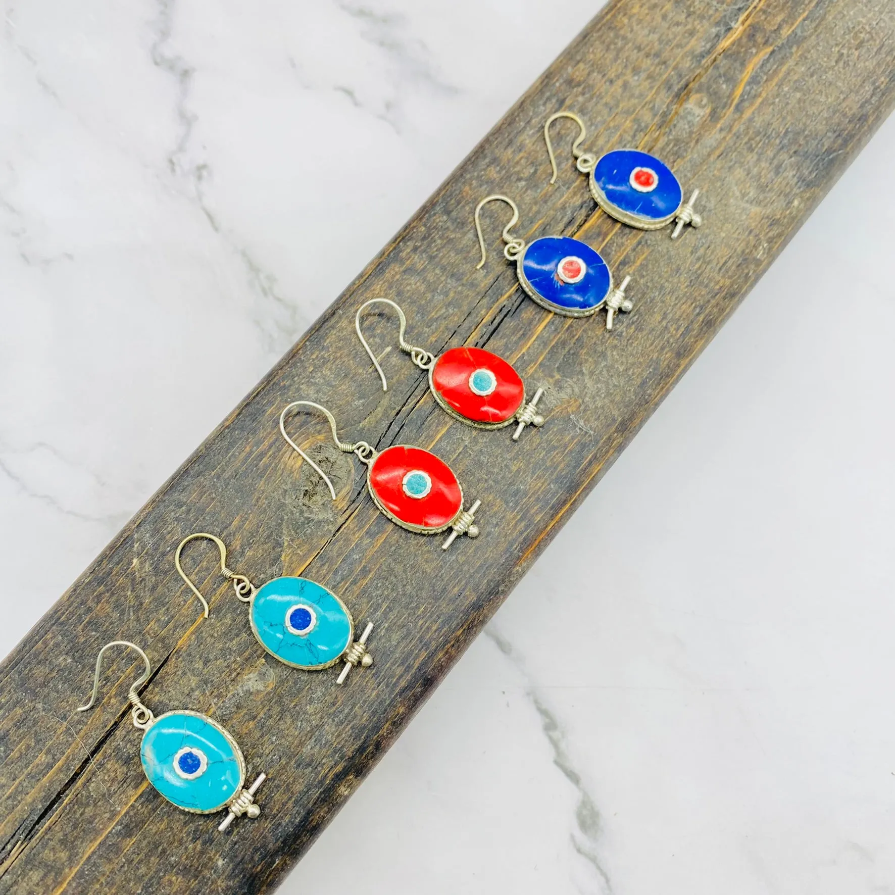 Handmade Gemstone Earring from Nepal, Bohemian Jewelry, Oval Shaped Earring, Gift for Her, Turquoise/Coral/Lapis Lazuli Earring from Nepal