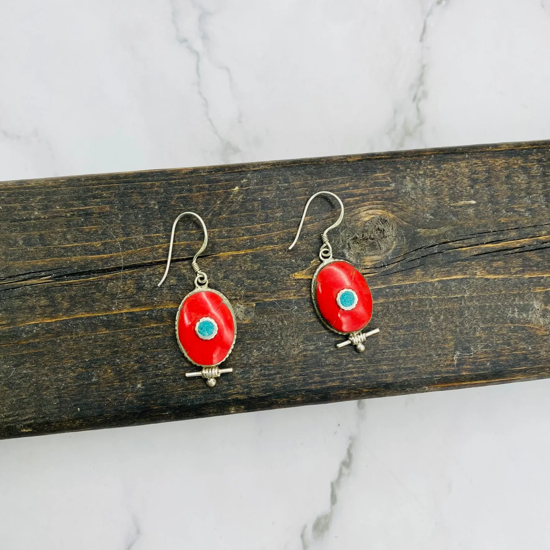Handmade Gemstone Earring from Nepal, Bohemian Jewelry, Oval Shaped Earring, Gift for Her, Turquoise/Coral/Lapis Lazuli Earring from Nepal