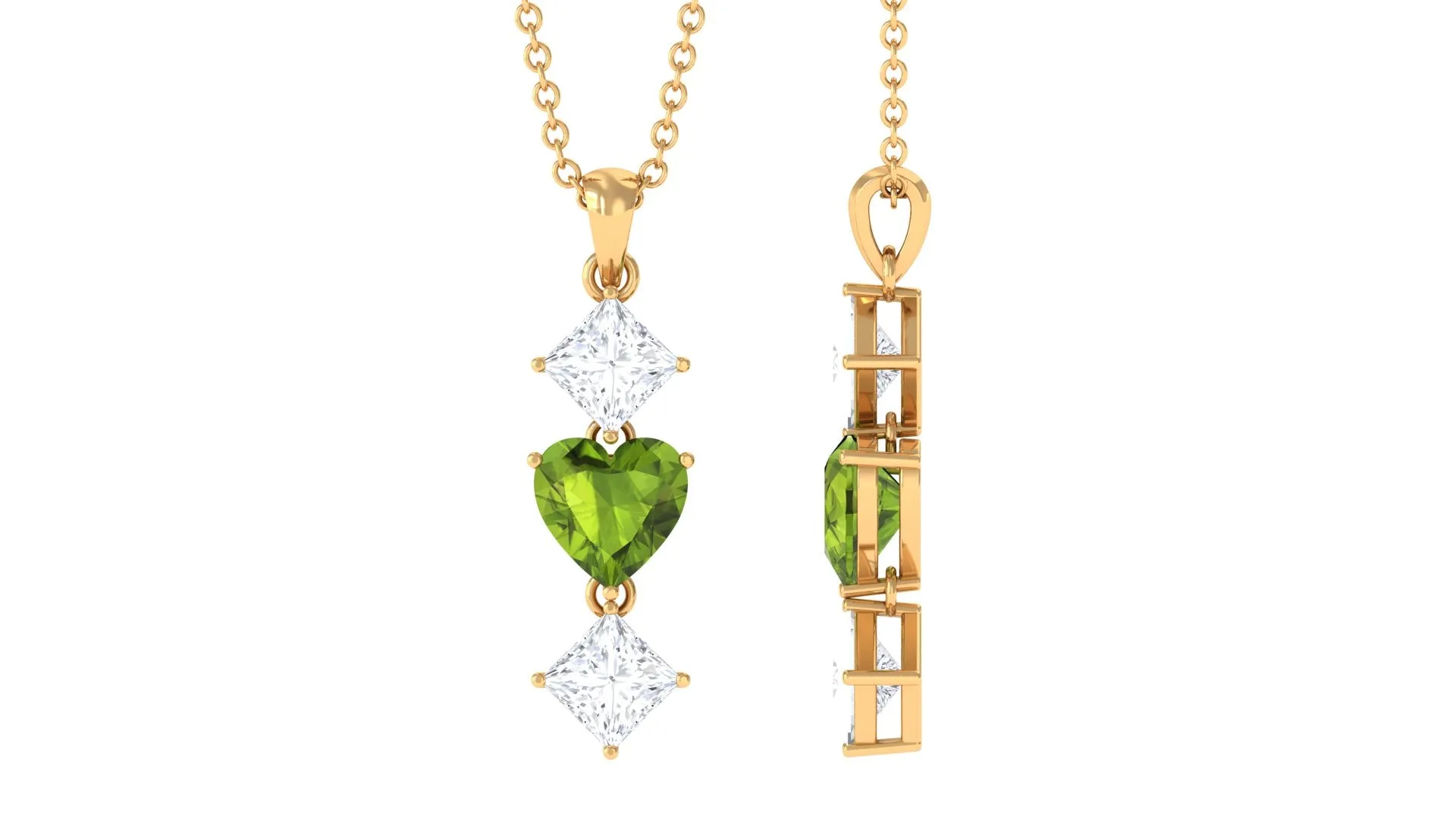 Heart Shape Peridot Drop Pendant with Princess Cut Moissanite