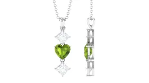 Heart Shape Peridot Drop Pendant with Princess Cut Moissanite