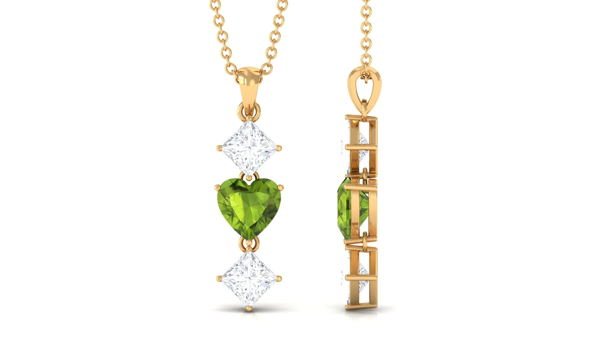 Heart Shape Peridot Drop Pendant with Princess Cut Moissanite