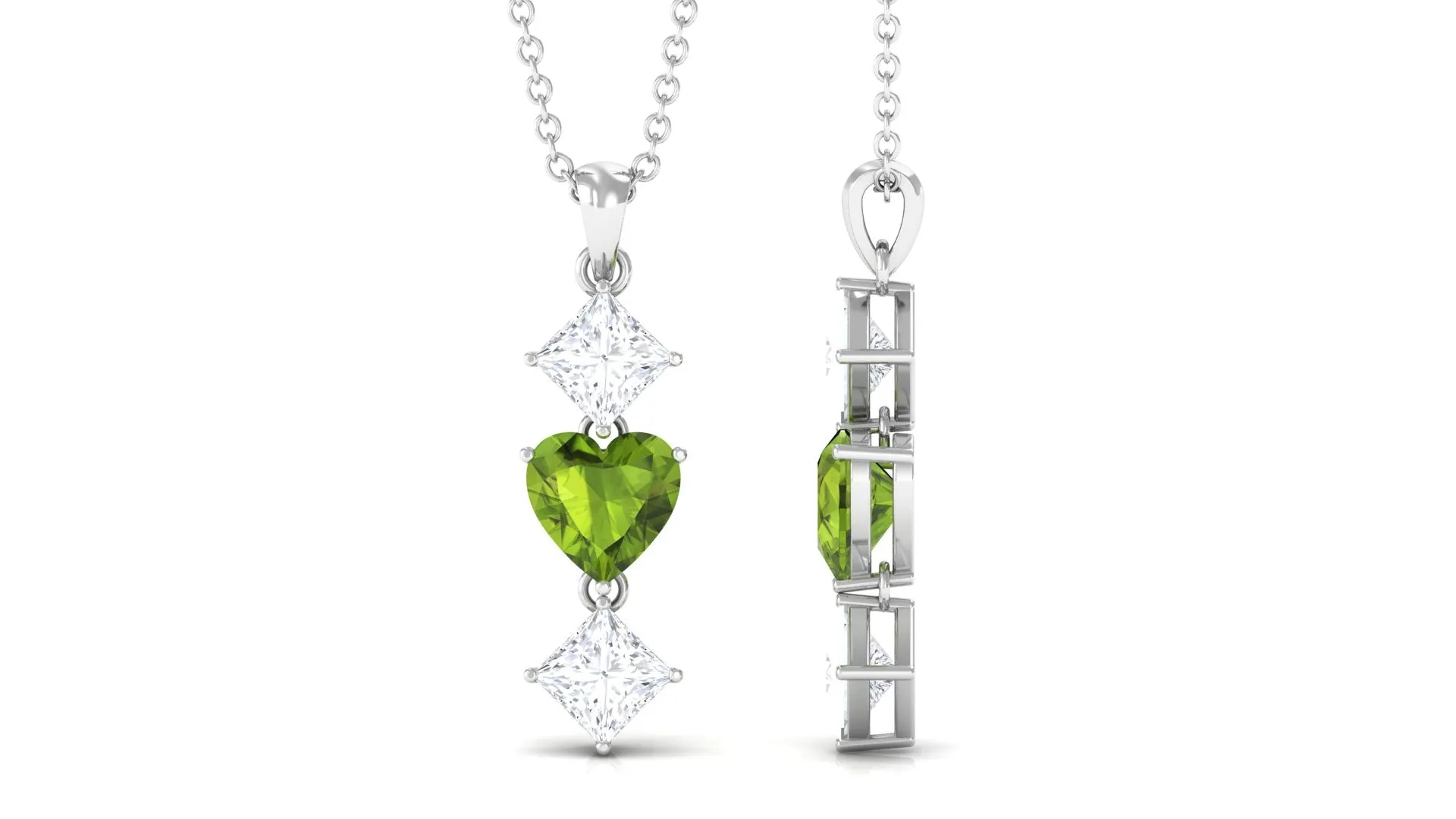 Heart Shape Peridot Drop Pendant with Princess Cut Moissanite