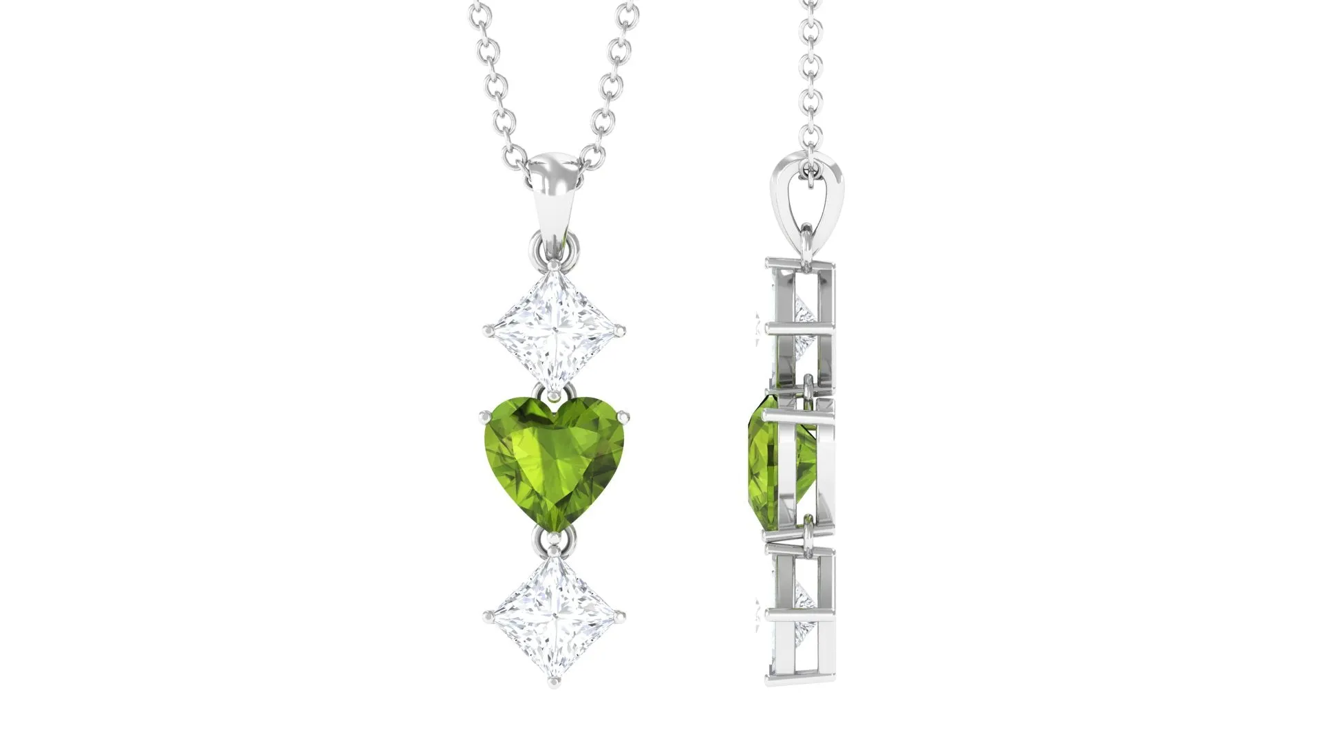 Heart Shape Peridot Drop Pendant with Princess Cut Moissanite