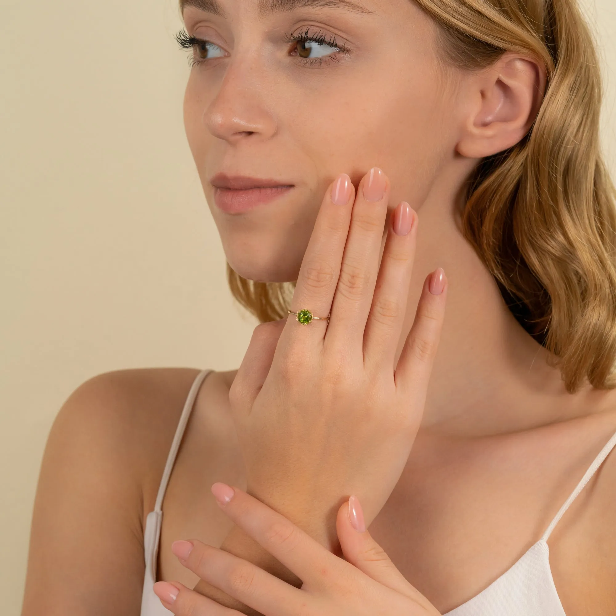 Hexagon Peridot Ring, Anaya