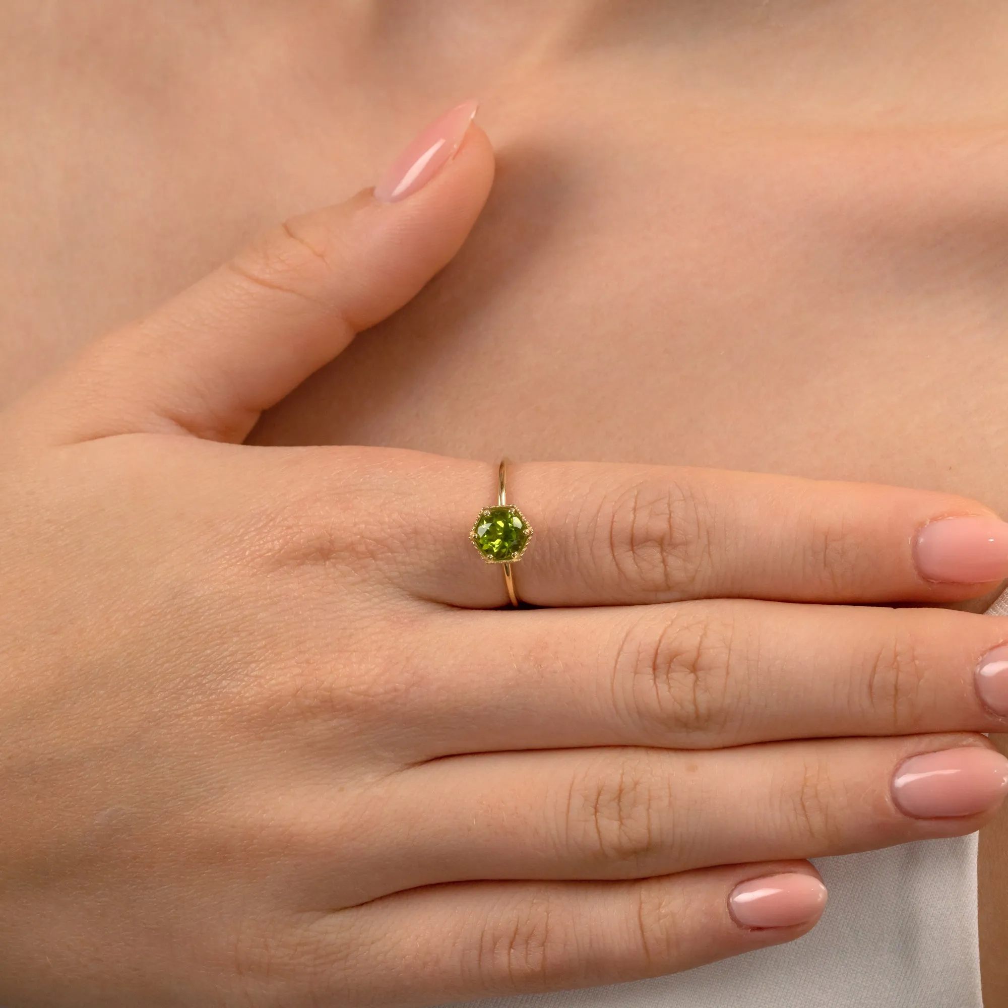 Hexagon Peridot Ring, Anaya