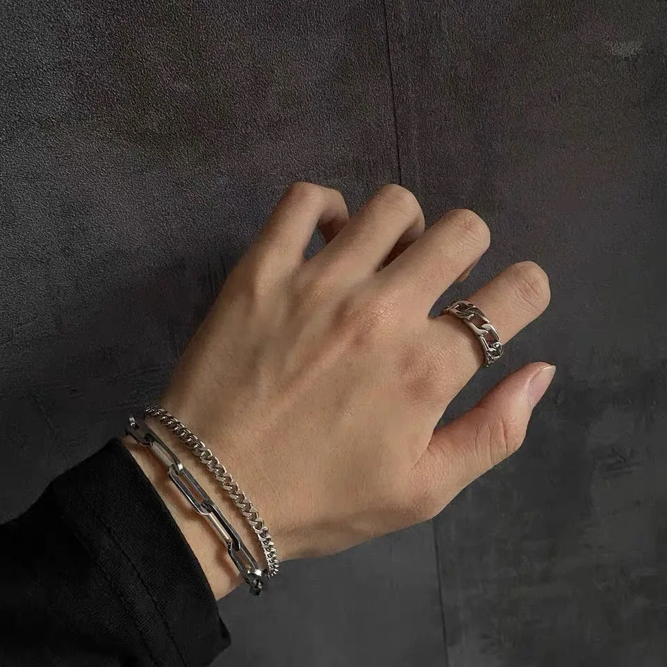 Hip-hop Personality Cold Wind Titanium Steel Stitching Double-layer Bracelet