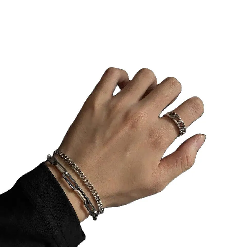 Hip-hop Personality Cold Wind Titanium Steel Stitching Double-layer Bracelet