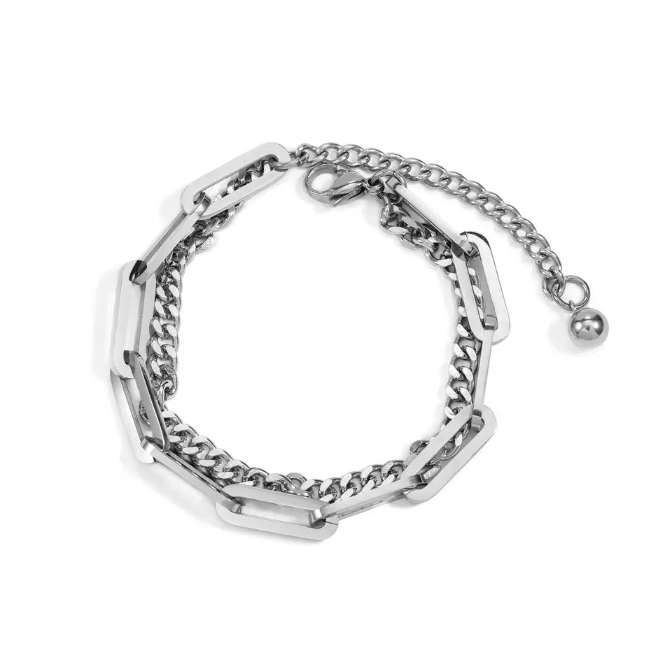 Hip-hop Personality Cold Wind Titanium Steel Stitching Double-layer Bracelet