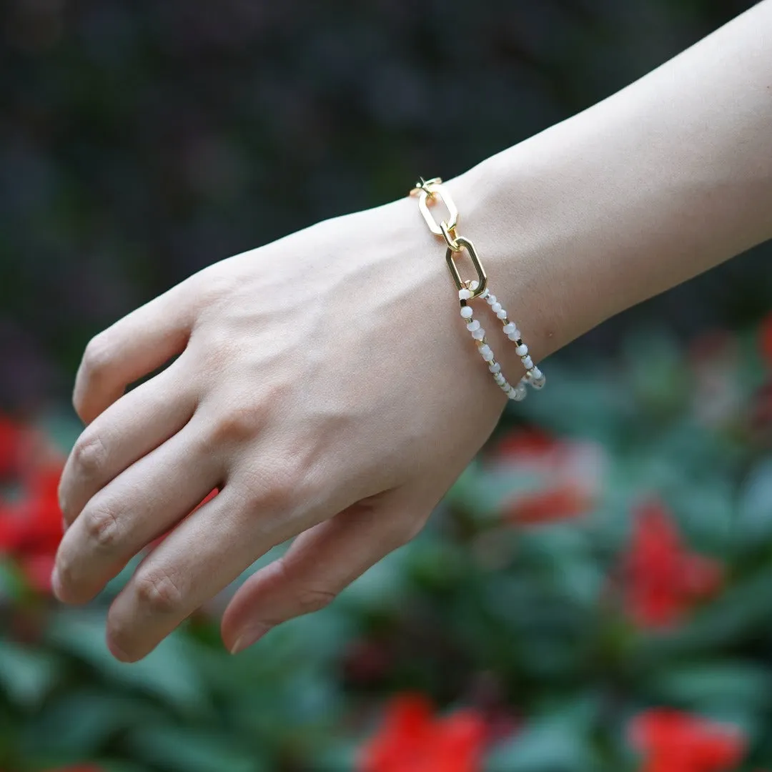 Jade Vine Natural stones fine beads art deco chain bracelet (lunar white)