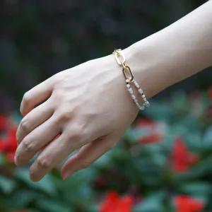 Jade Vine Natural stones fine beads art deco chain bracelet (lunar white)