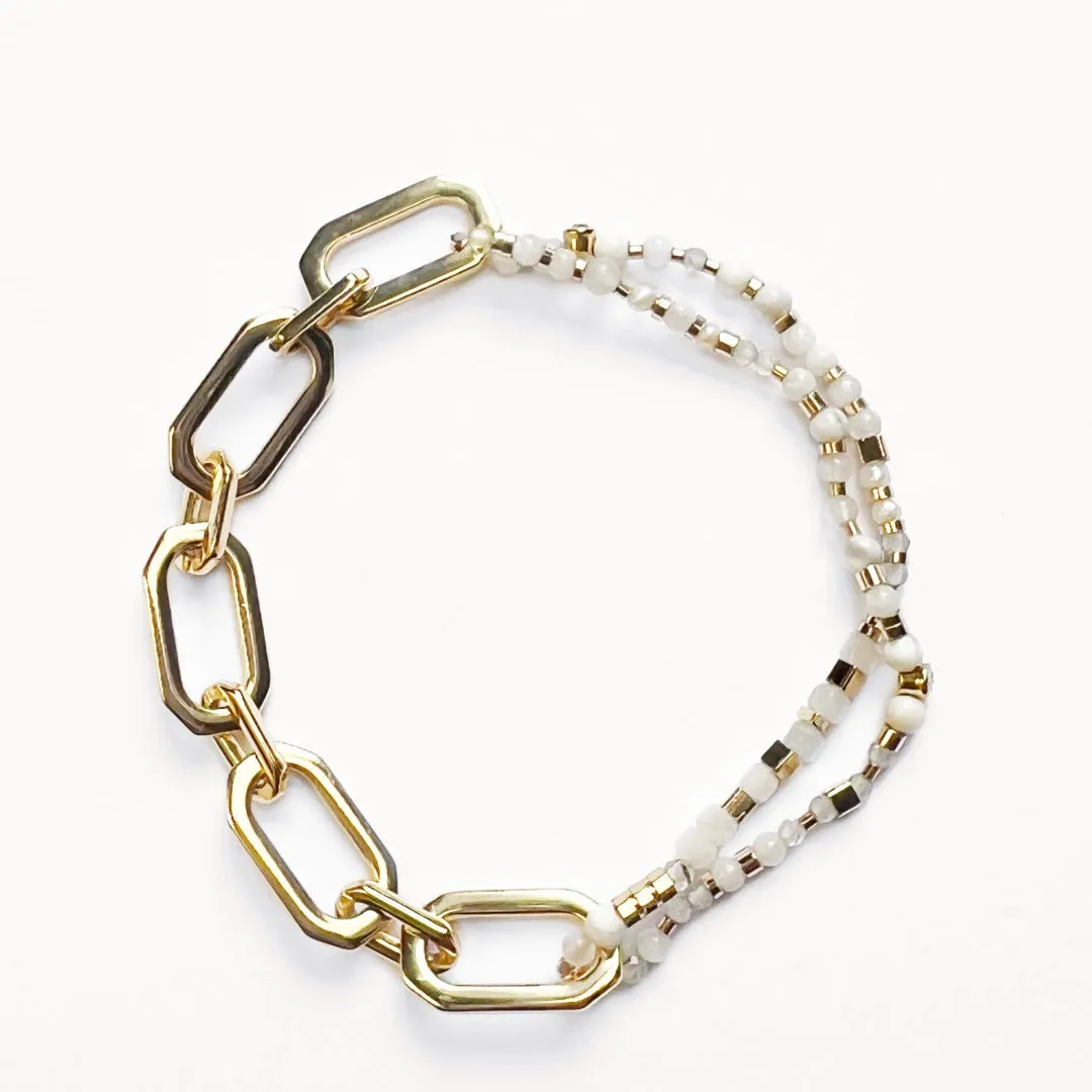 Jade Vine Natural stones fine beads art deco chain bracelet (lunar white)