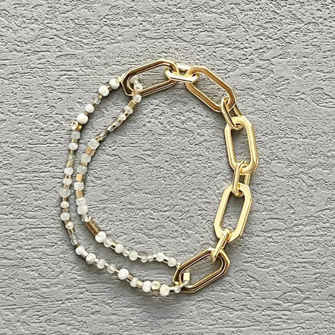 Jade Vine Natural stones fine beads art deco chain bracelet (lunar white)