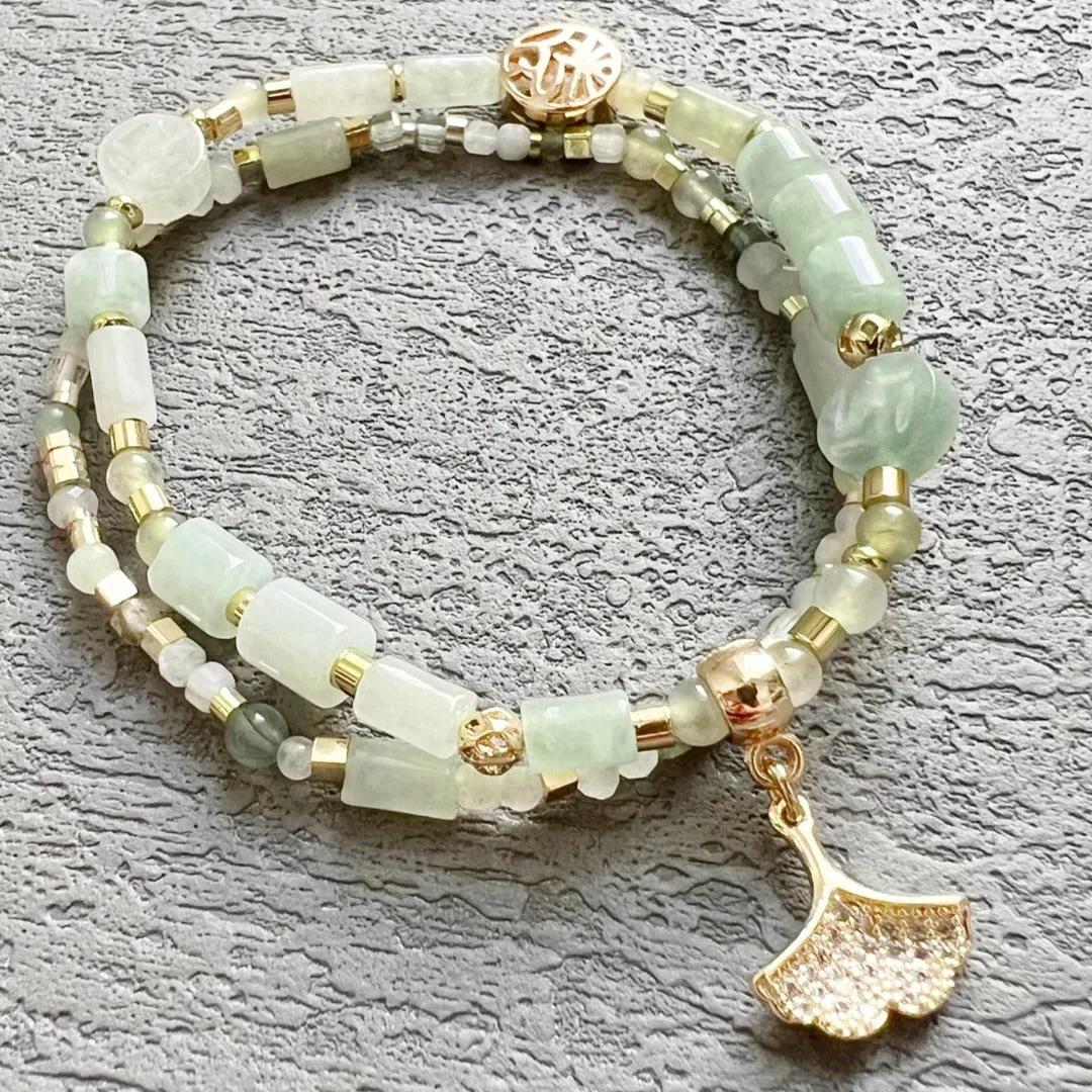 Jade Vine Pearl and natural stone beads choker necklace (cherry blossom)