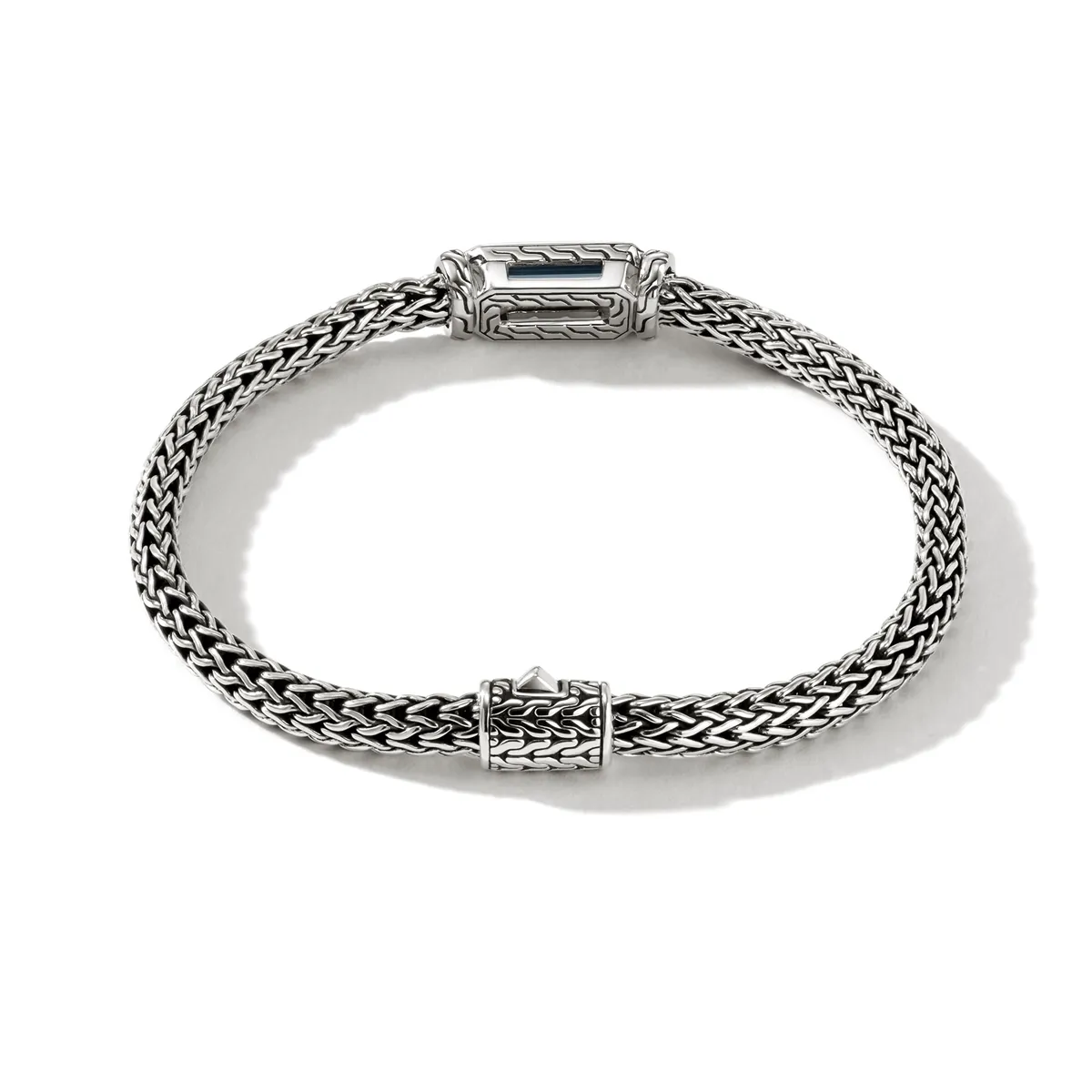 John Hardy Classic Chain Sterling Silver 5mm Extra-Small Chain Bracelet with Treated London Blue Topaz