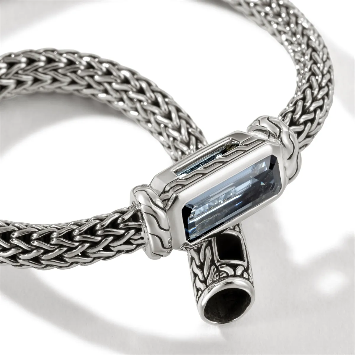 John Hardy Classic Chain Sterling Silver 5mm Extra-Small Chain Bracelet with Treated London Blue Topaz