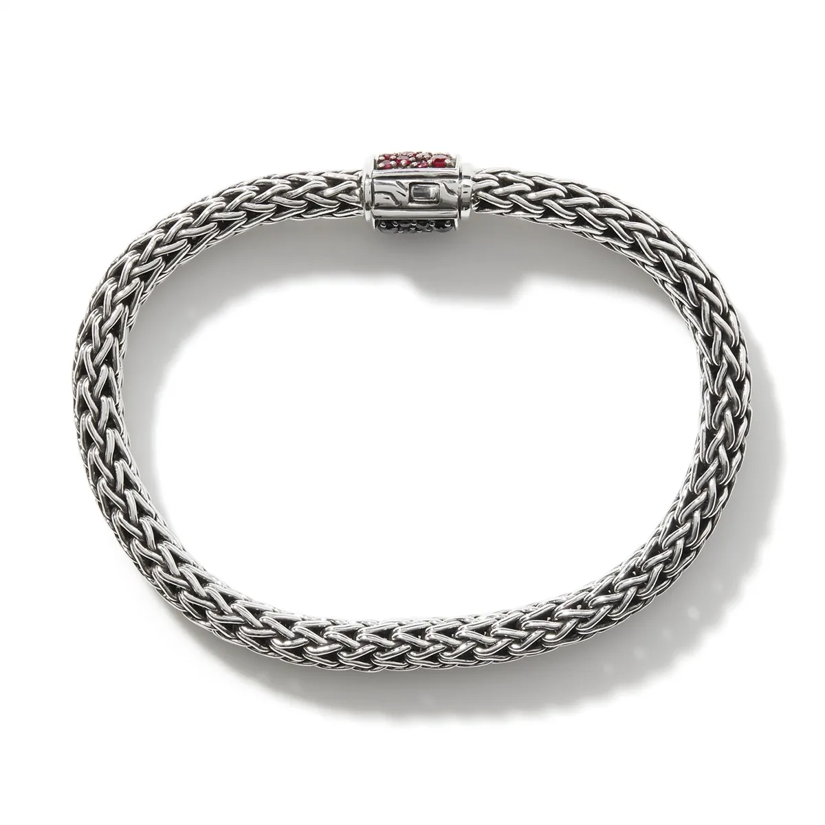 John Hardy Classic Chain Sterling Silver Small Reversible 6.5mm Bracelet with Black Sapphire & Ruby