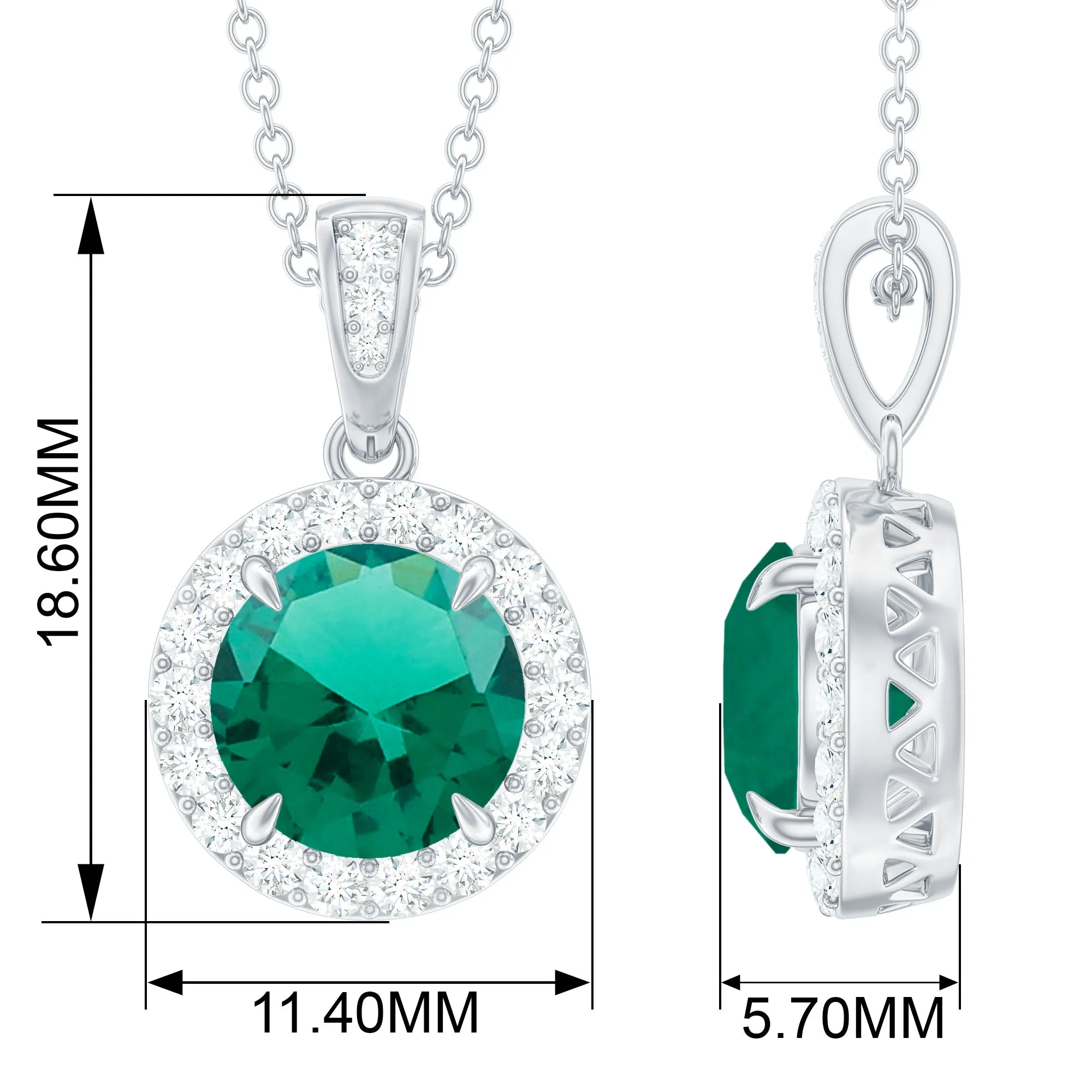 Lab Grown Emerald Pendant Necklace With Moissanite Halo