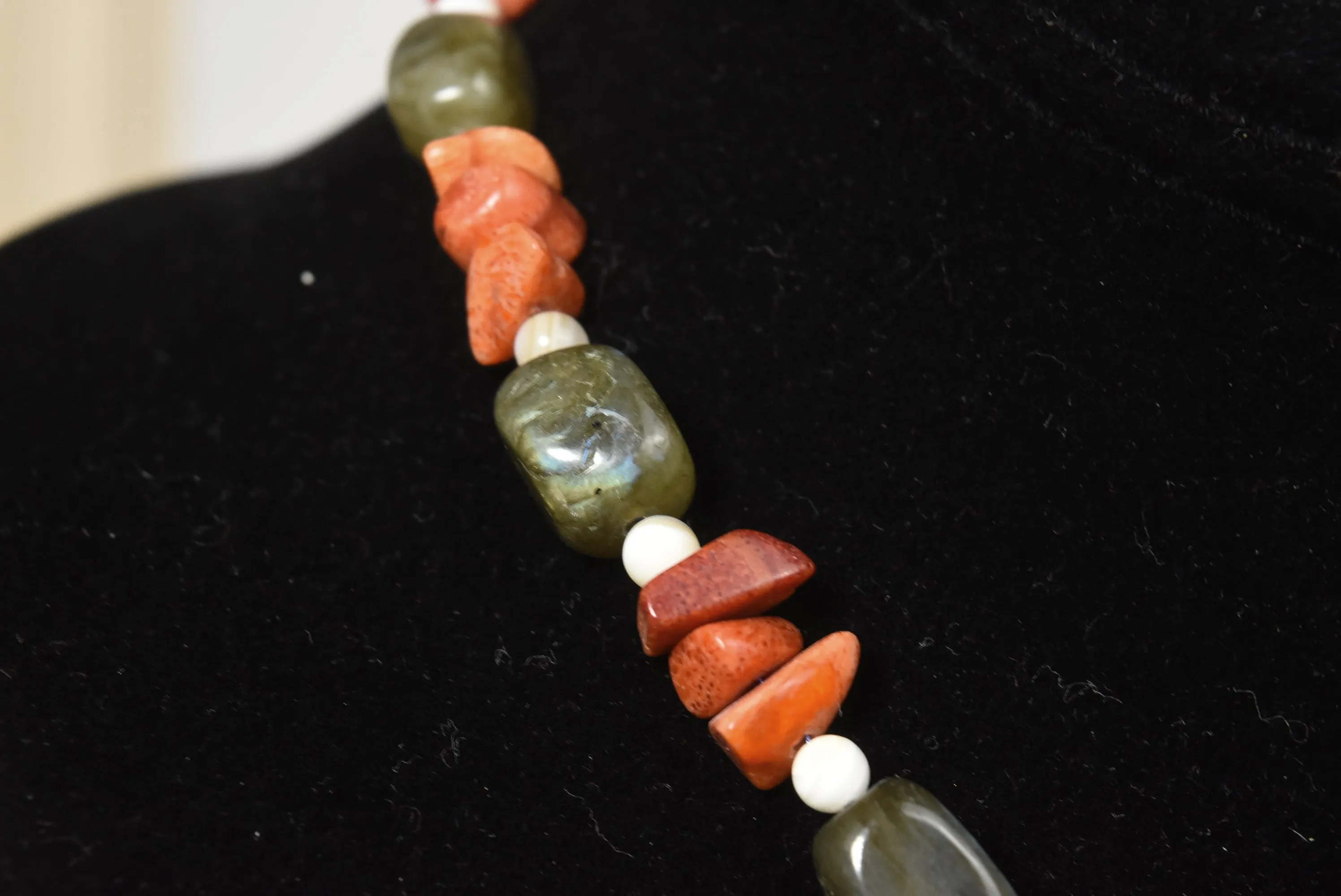 Labradorite, Red Coral, White Onyx Necklace
