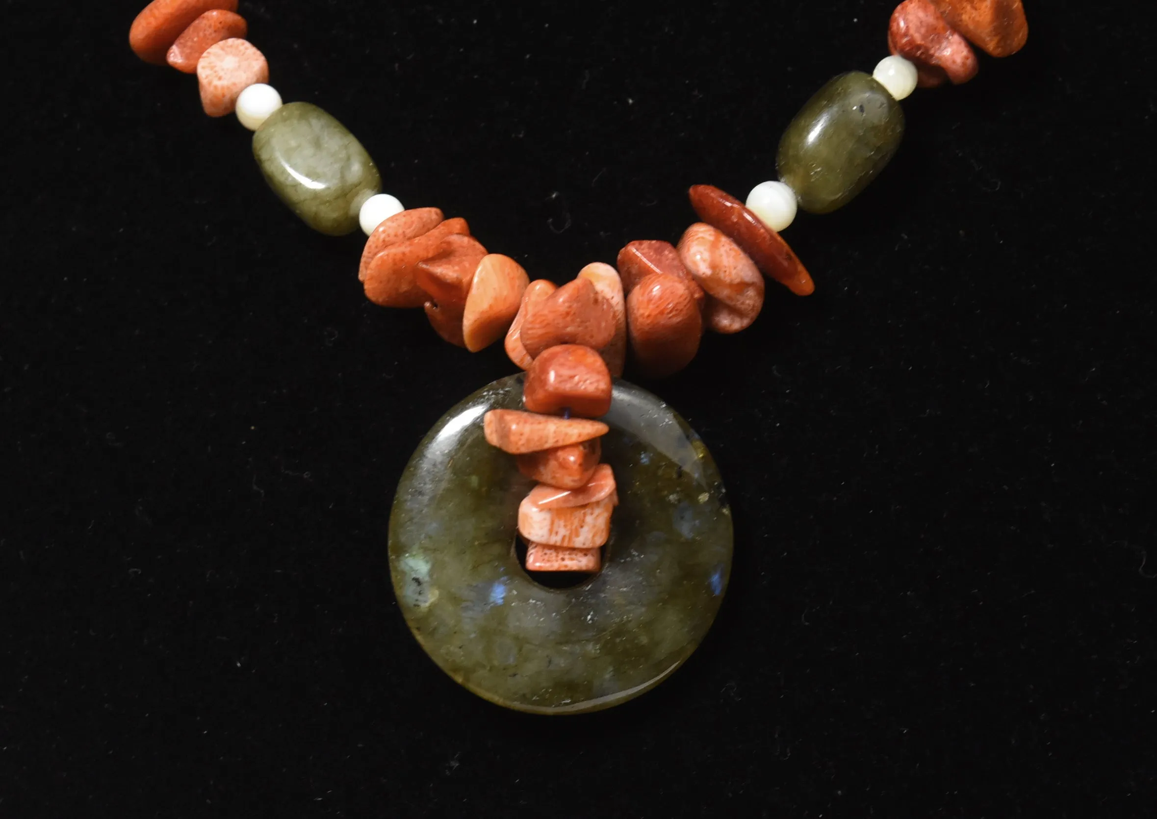 Labradorite, Red Coral, White Onyx Necklace