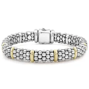 LAGOS 9MM Caviar Beaded Bracelet in Sterling Silver with 18K Yellow Gold Stations - Size Medium (7)