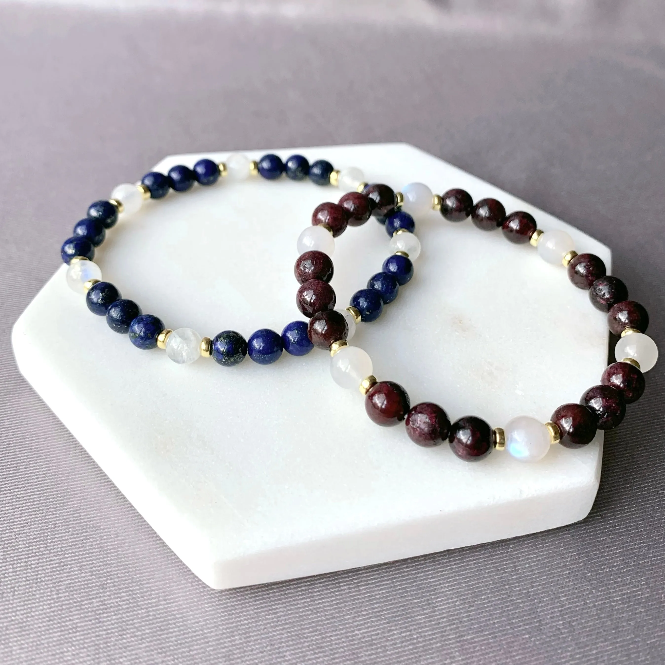 Lapis & Moonstone Gold Beaded Bracelet