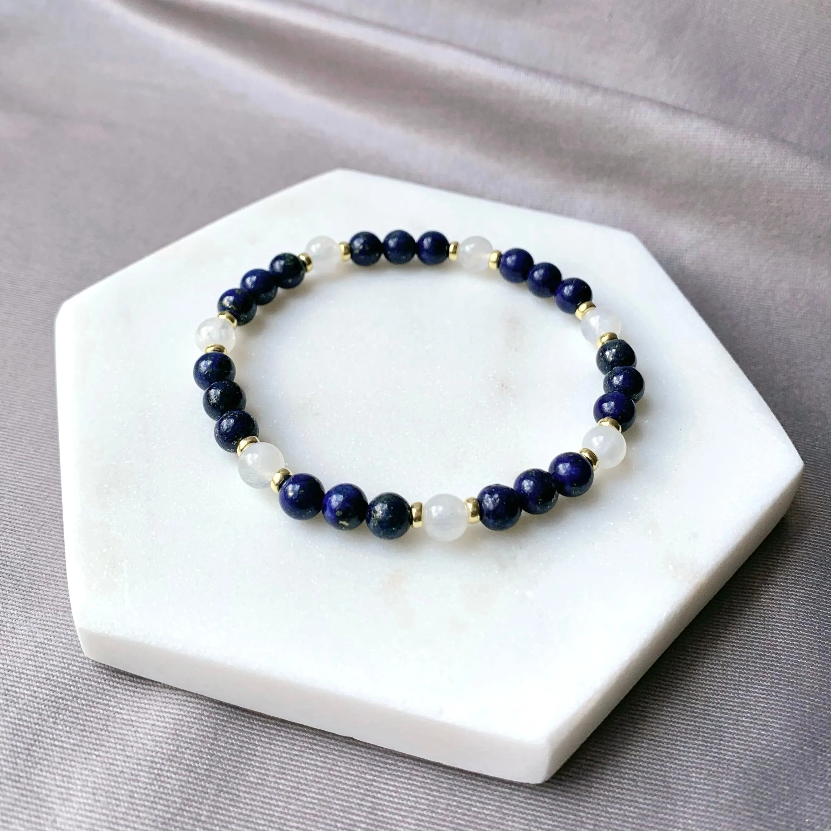 Lapis & Moonstone Gold Beaded Bracelet
