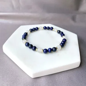 Lapis & Moonstone Gold Beaded Bracelet