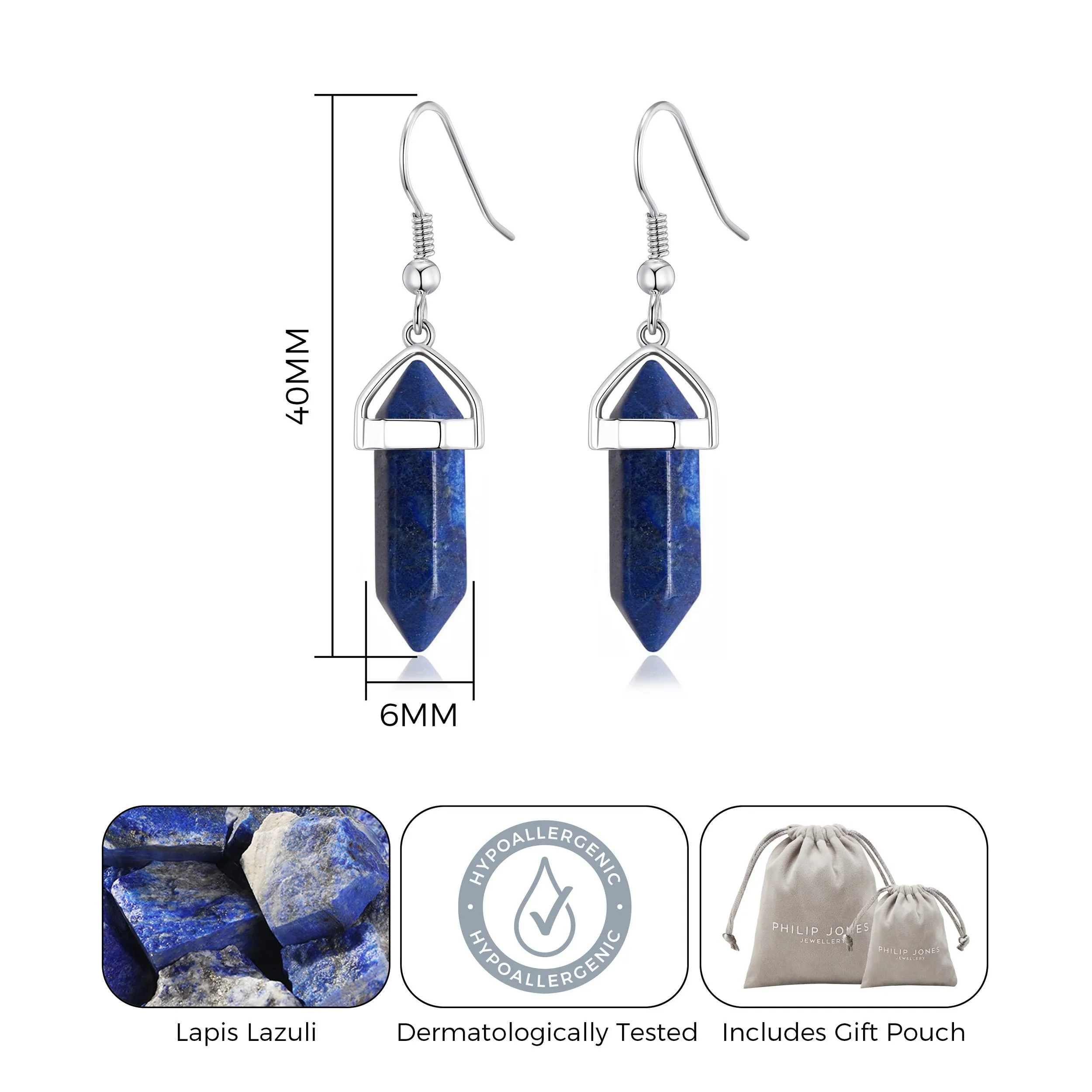 Lapis Gemstone Drop Earrings with Quote Card